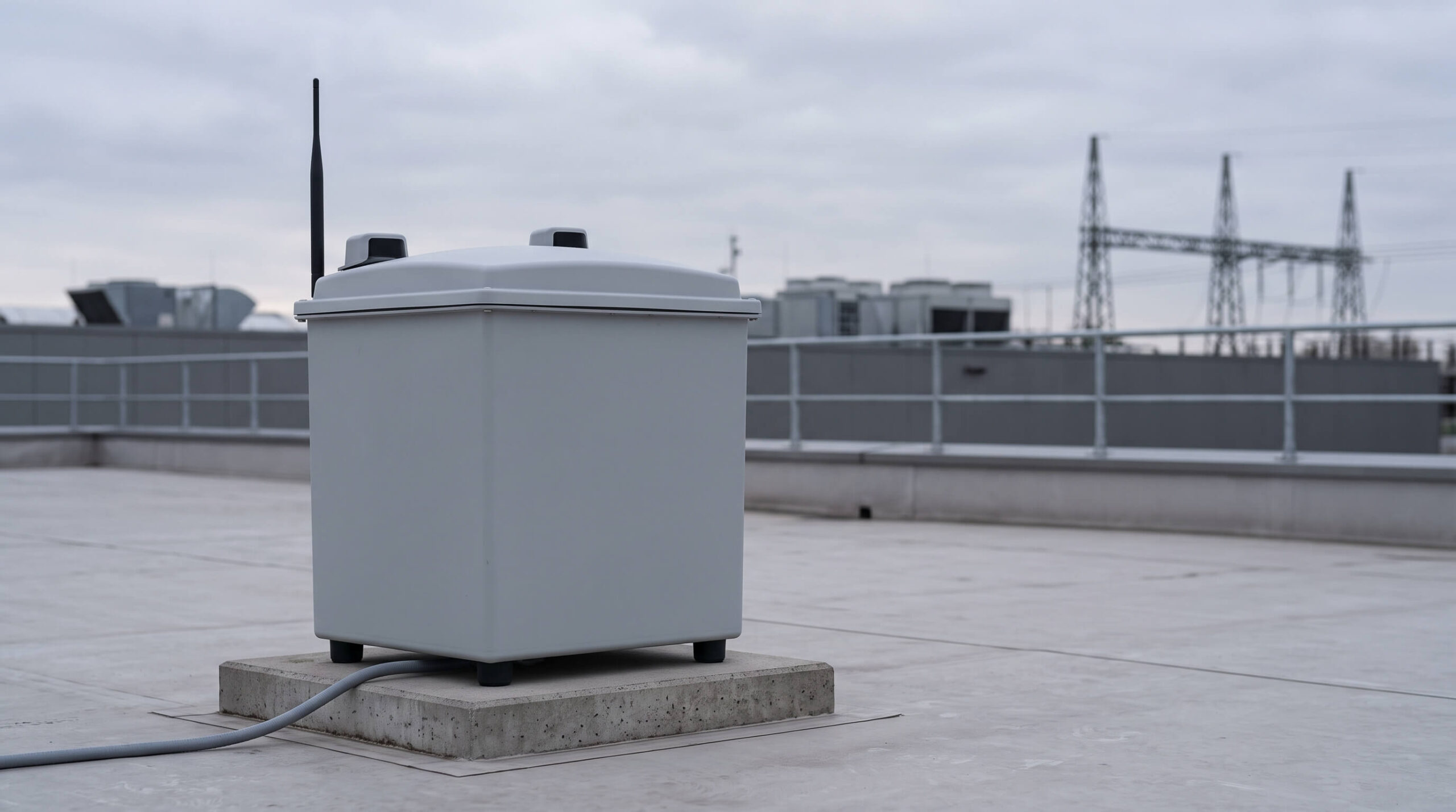 Automatisierte Drohnenstation auf dem Dach eines Industriegebäudes