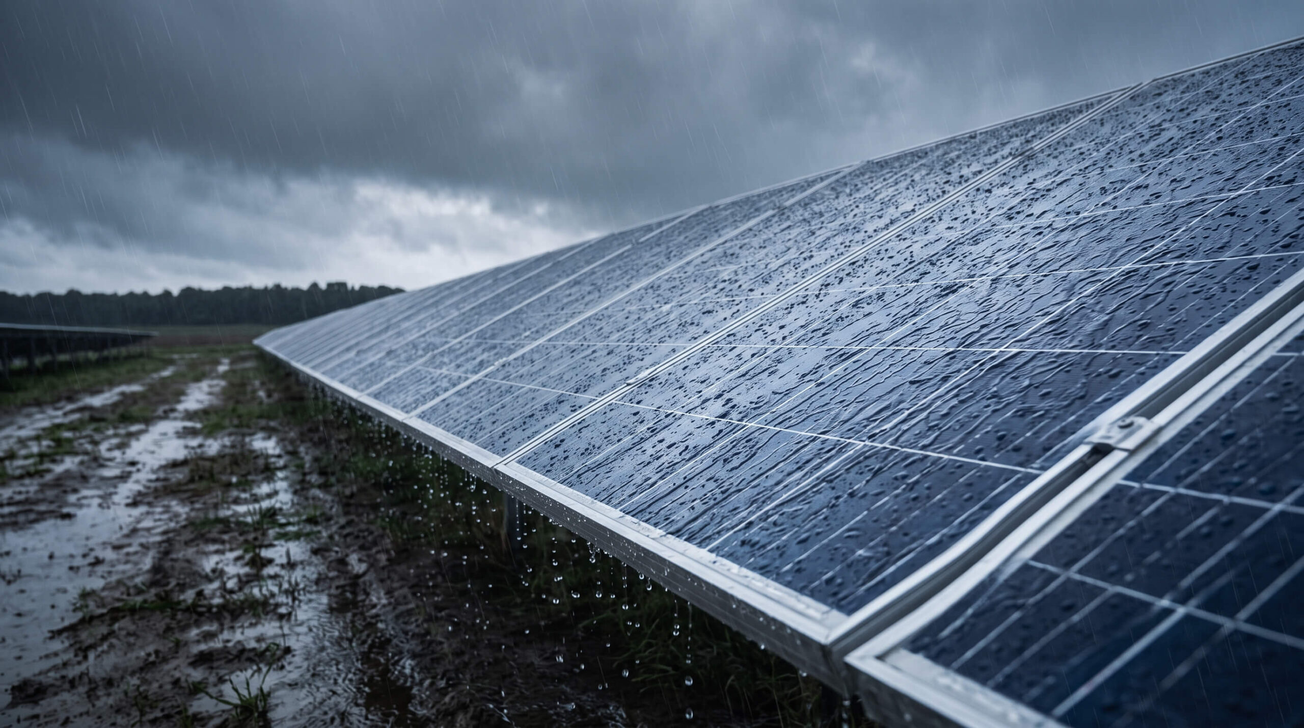 Nasse Photovoltaikmodule bei Regen ohne normgerechte Messbedingungen